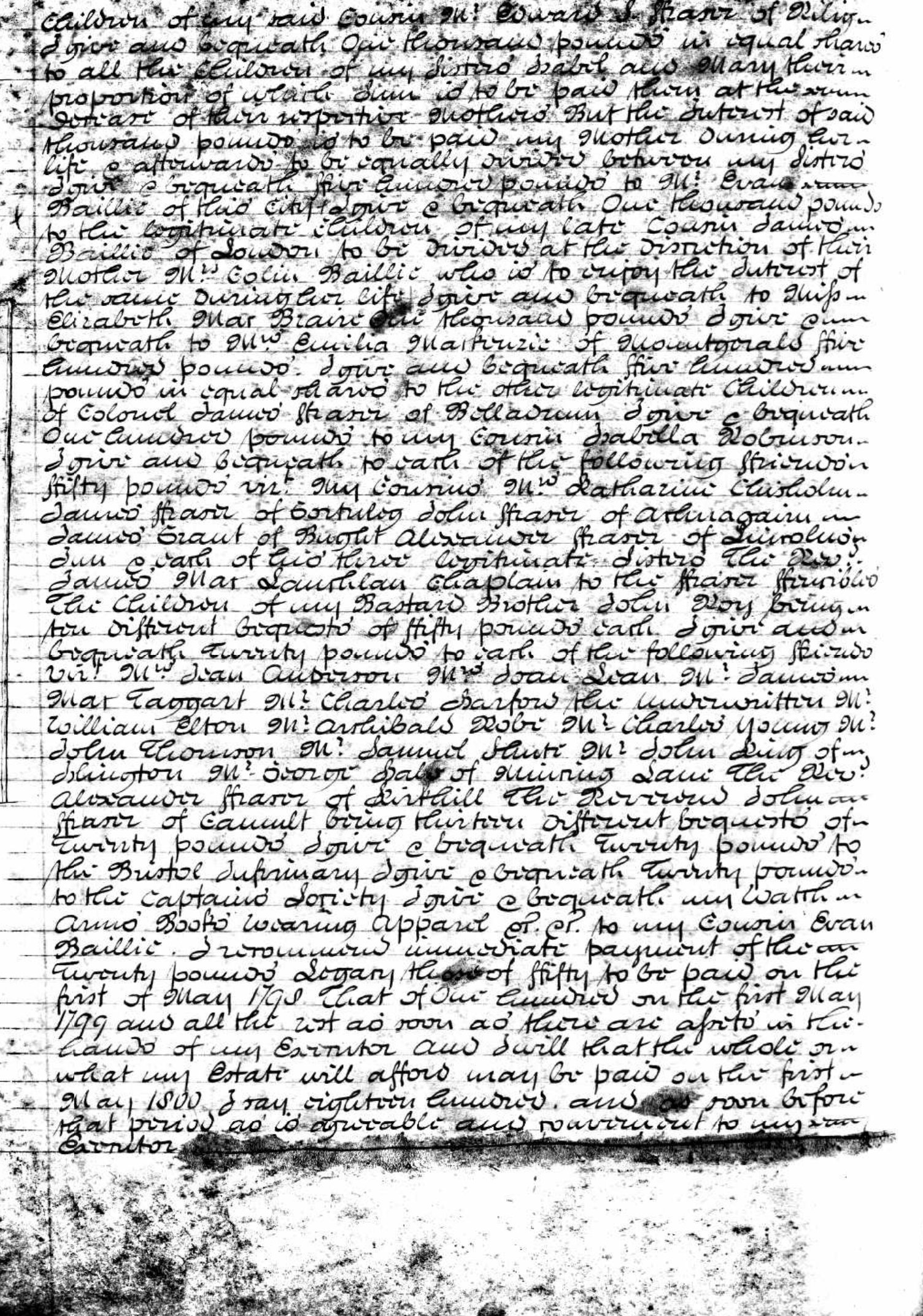 The legacies in the will of James Fraser, 1797